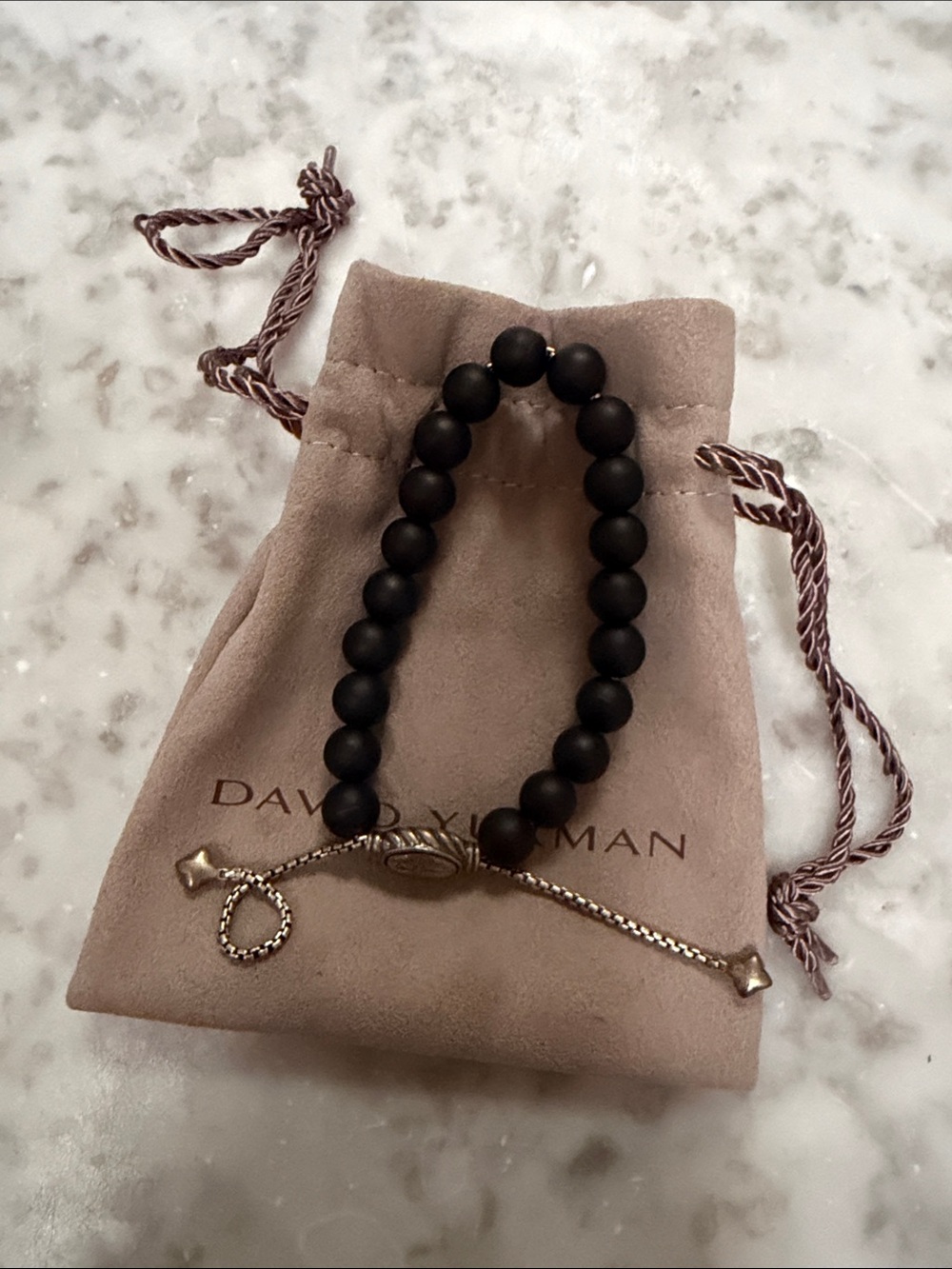 David Yurman Matte Black Bead Bracelet with Silver Accents